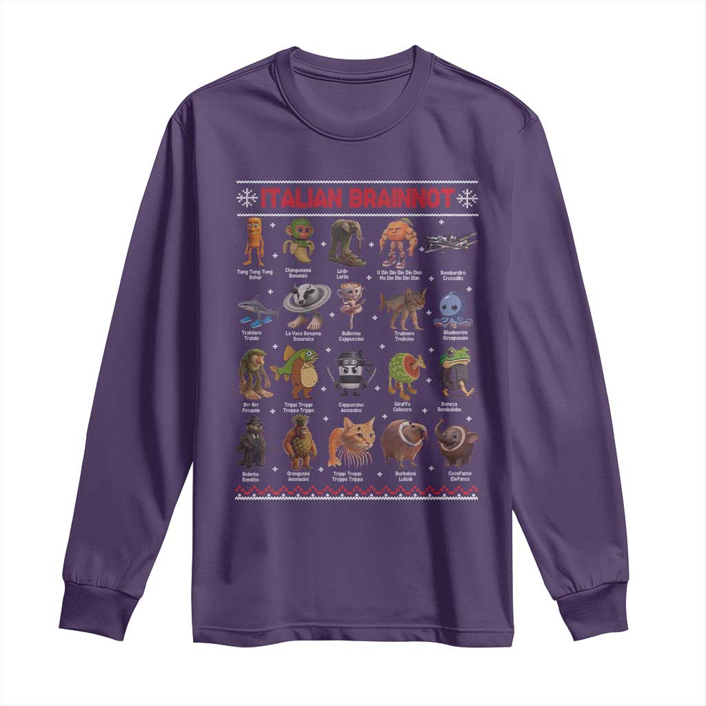 Italian Brainrot Christmas Long Sleeve Shirt Funny Brain Rot Gen-Z Meme TS14 Purple Print Your Wear
