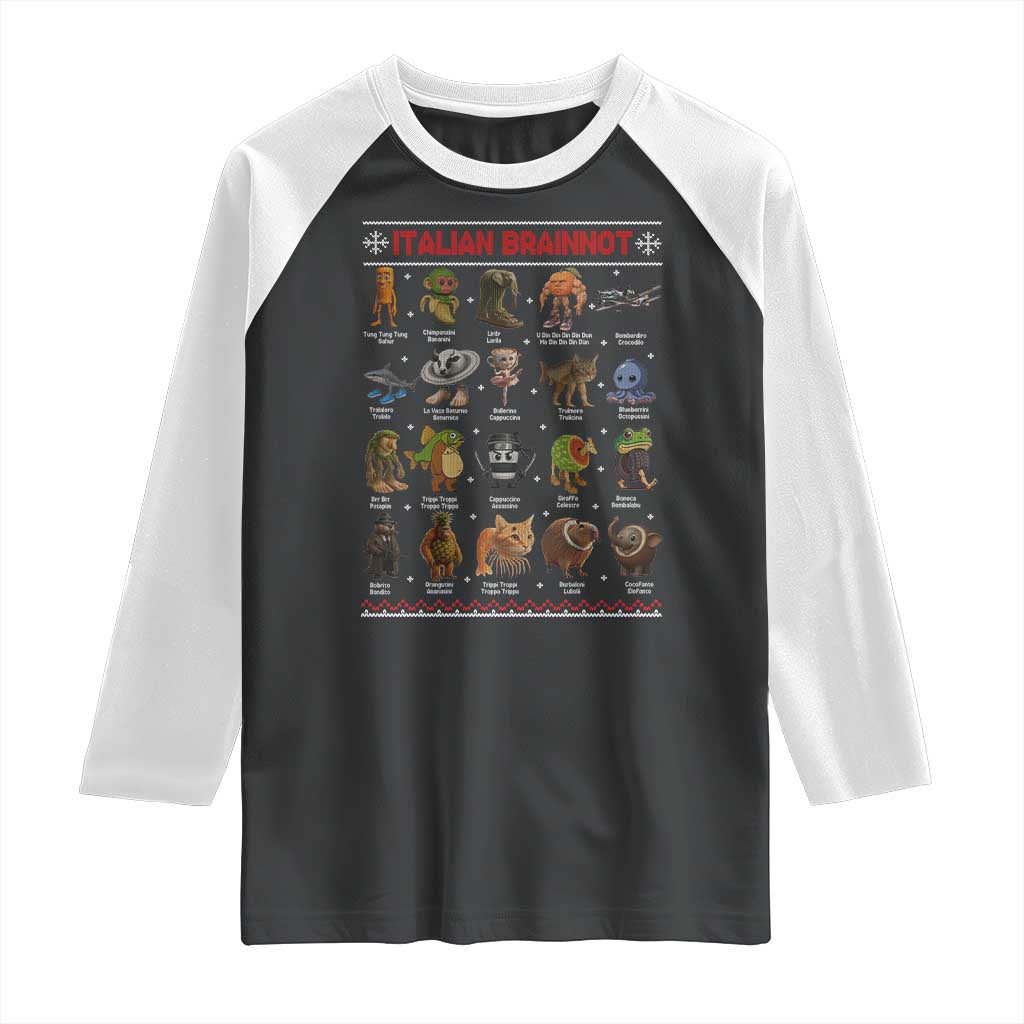 Italian Brainrot Christmas Raglan Shirt Funny Brain Rot Gen-Z Meme TS14 Black White Print Your Wear