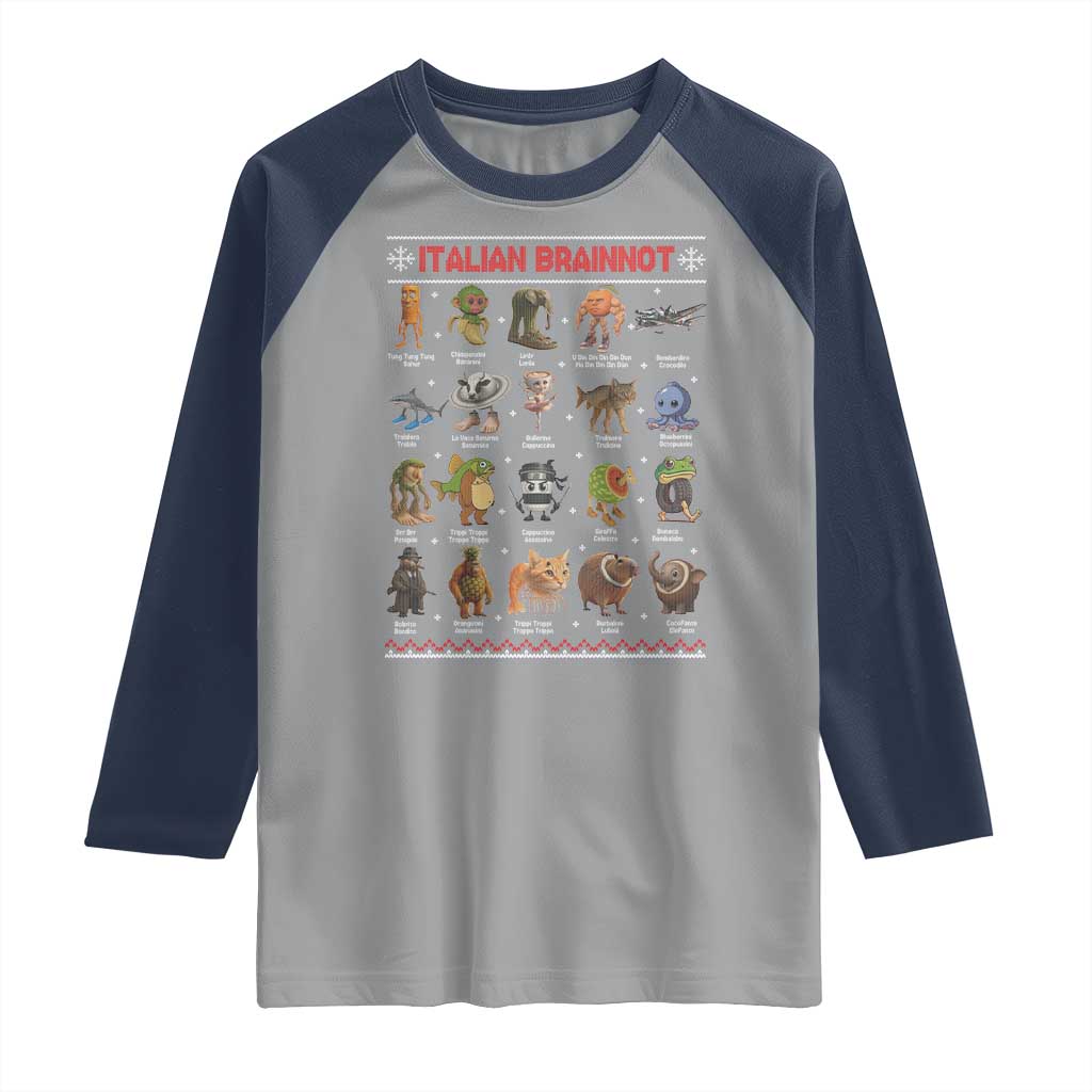 Italian Brainrot Christmas Raglan Shirt Funny Brain Rot Gen-Z Meme TS14 Sport Gray Navy Print Your Wear