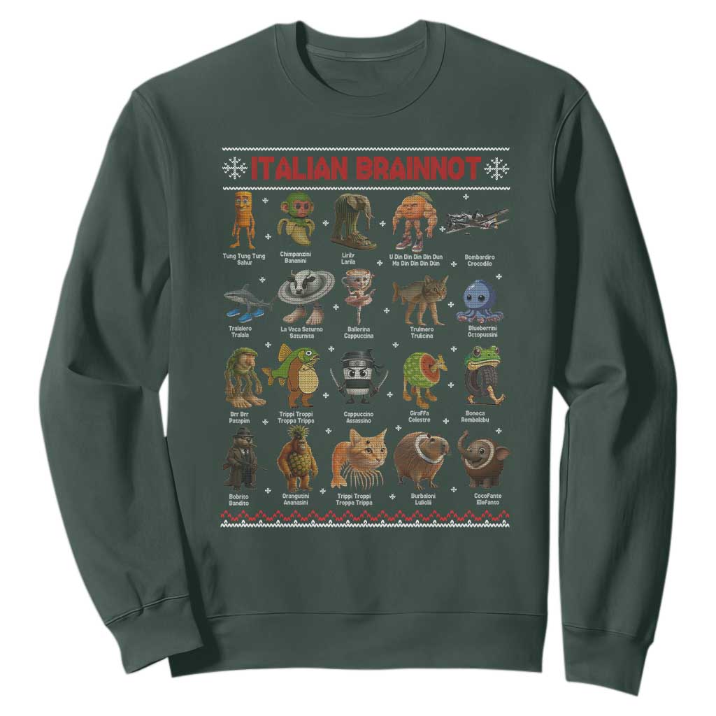 Italian Brainrot Christmas Sweatshirt Funny Brain Rot Gen-Z Meme TS14 Dark Forest Green Print Your Wear