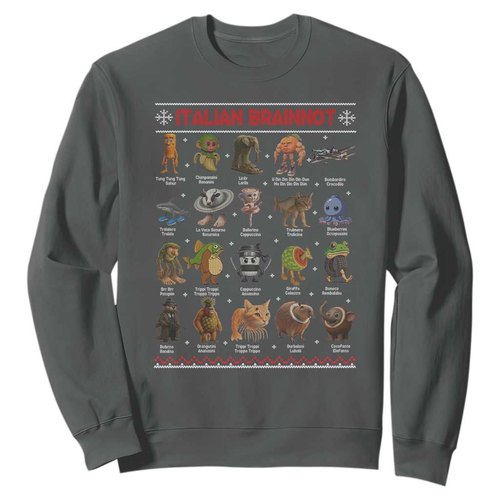 Italian Brainrot Christmas Sweatshirt Funny Brain Rot Gen-Z Meme TS14 Dark Heather Print Your Wear