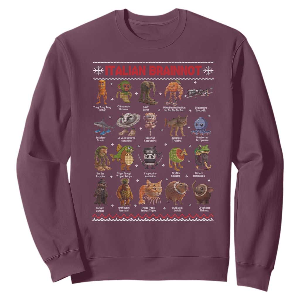 Italian Brainrot Christmas Sweatshirt Funny Brain Rot Gen-Z Meme TS14 Maroon Print Your Wear