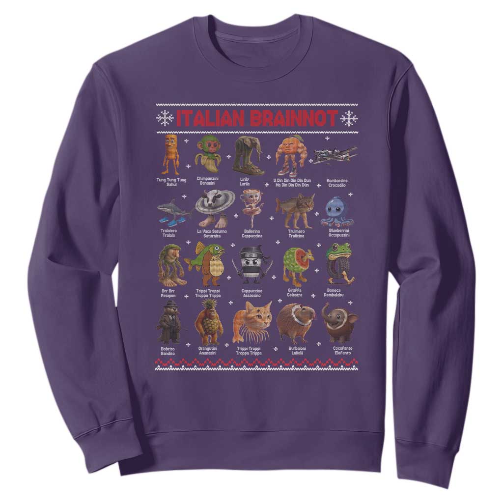 Italian Brainrot Christmas Sweatshirt Funny Brain Rot Gen-Z Meme TS14 Purple Print Your Wear