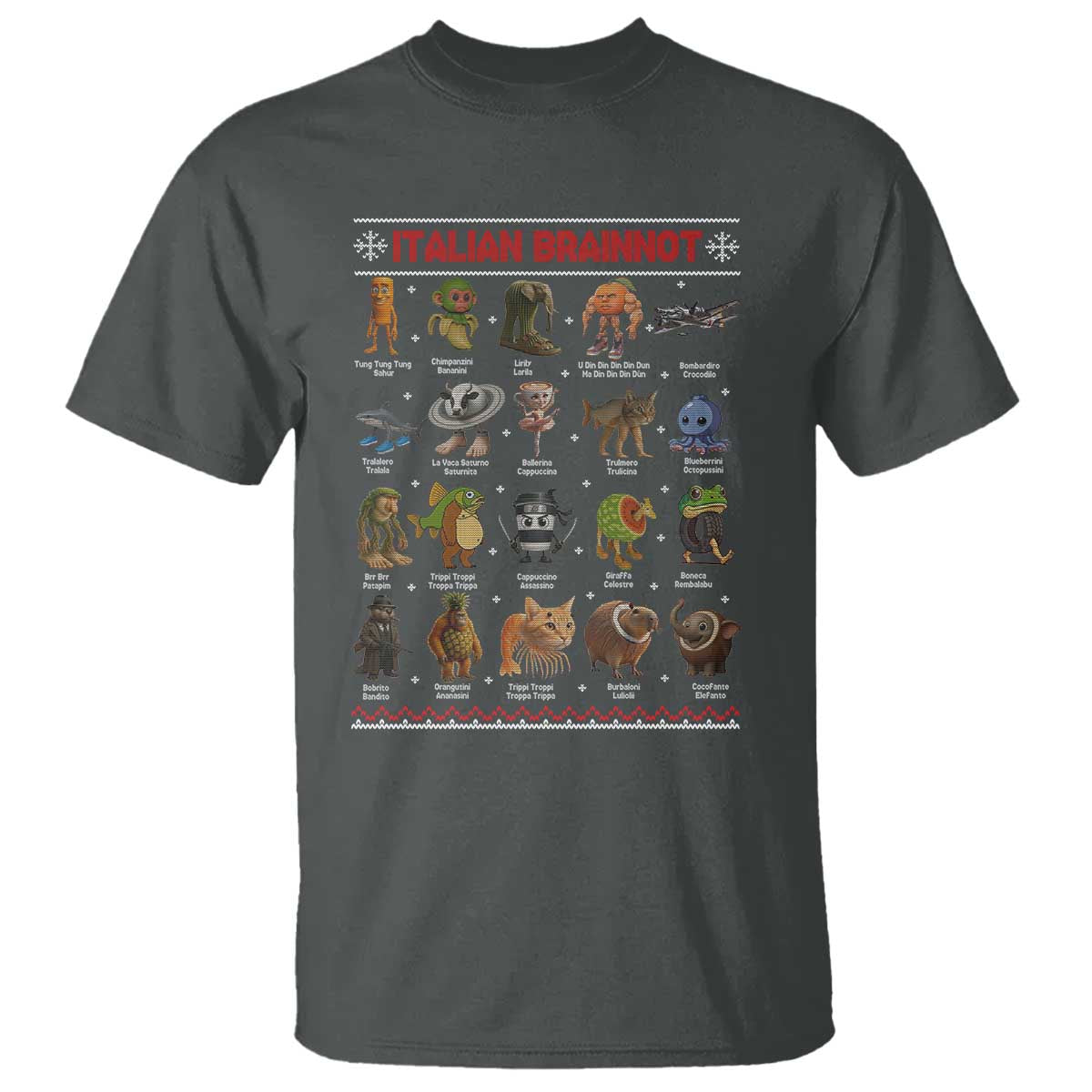 Italian Brainrot Christmas T Shirt Funny Brain Rot Gen-Z Meme TS14 Dark Heather Print Your Wear
