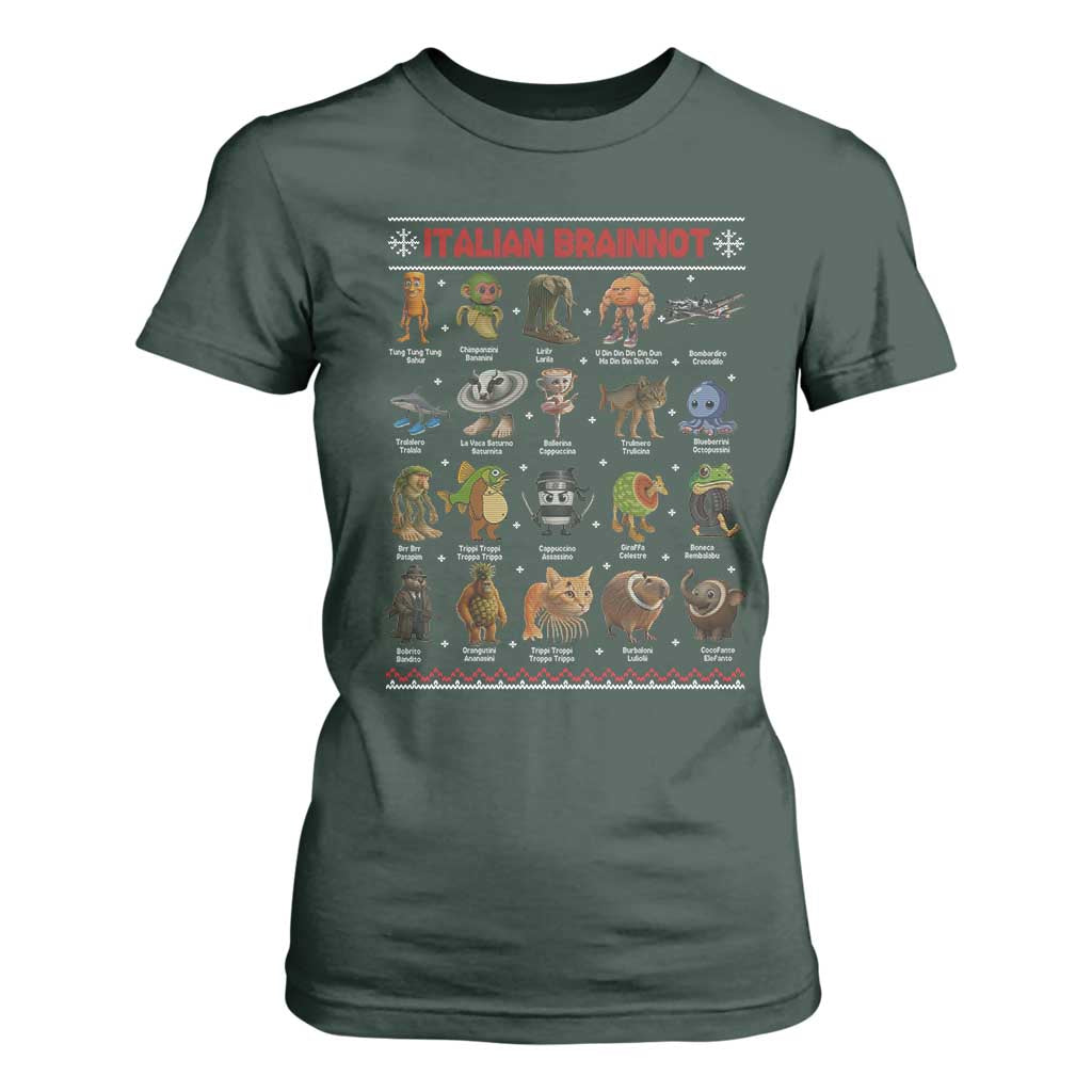 Italian Brainrot Christmas T Shirt For Women Funny Brain Rot Gen-Z Meme TS14 Dark Forest Green Print Your Wear