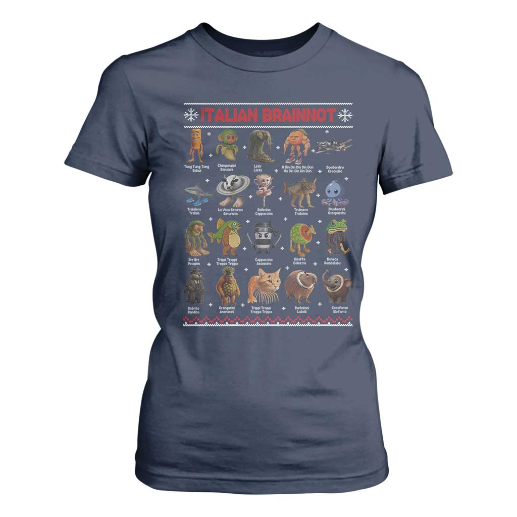 Italian Brainrot Christmas T Shirt For Women Funny Brain Rot Gen-Z Meme TS14 Navy Print Your Wear