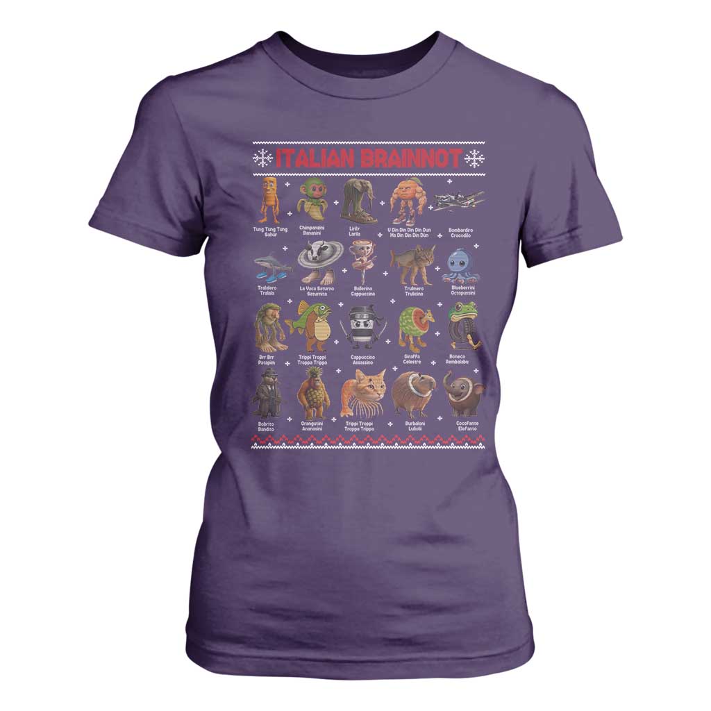 Italian Brainrot Christmas T Shirt For Women Funny Brain Rot Gen-Z Meme TS14 Purple Print Your Wear