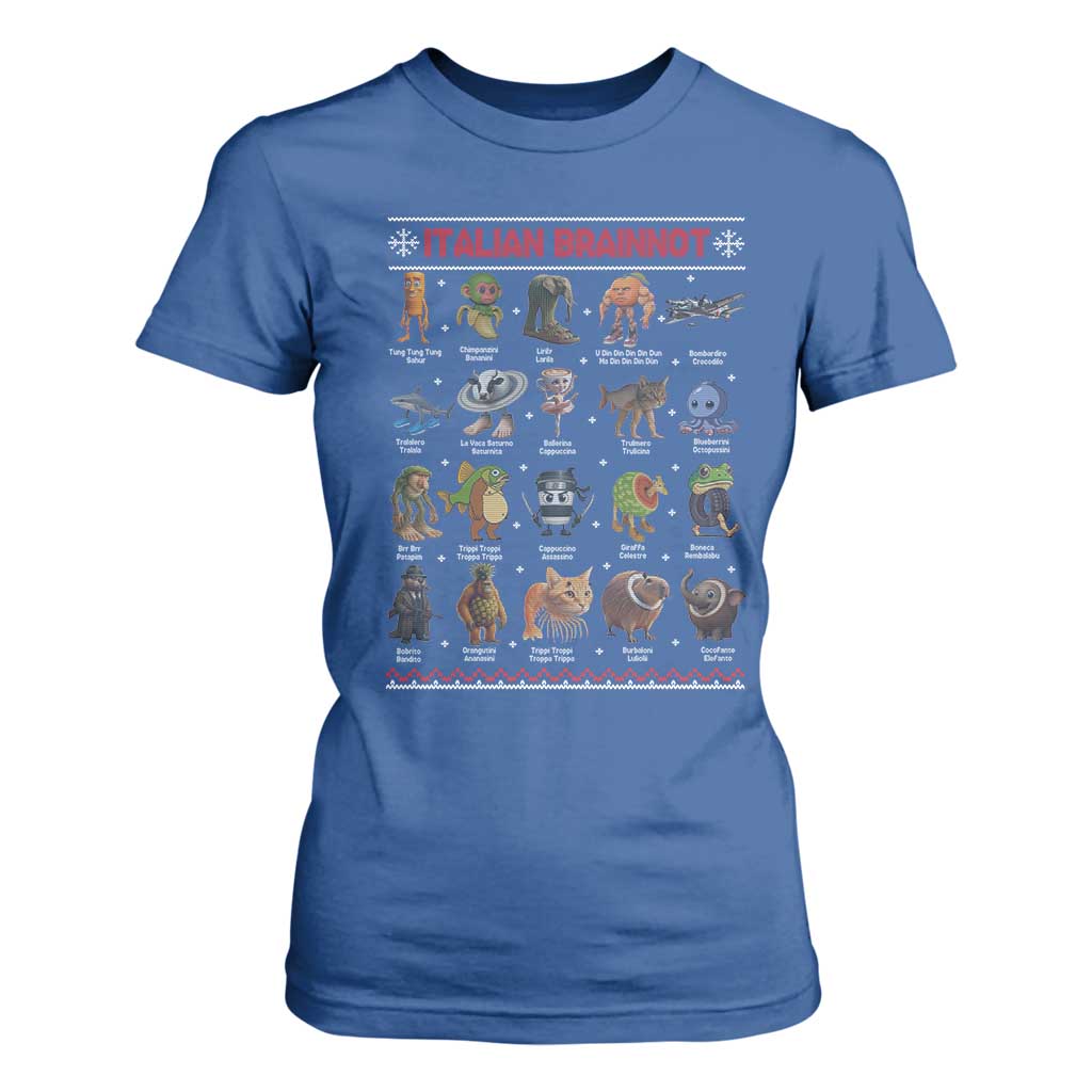 Italian Brainrot Christmas T Shirt For Women Funny Brain Rot Gen-Z Meme TS14 Royal Blue Print Your Wear