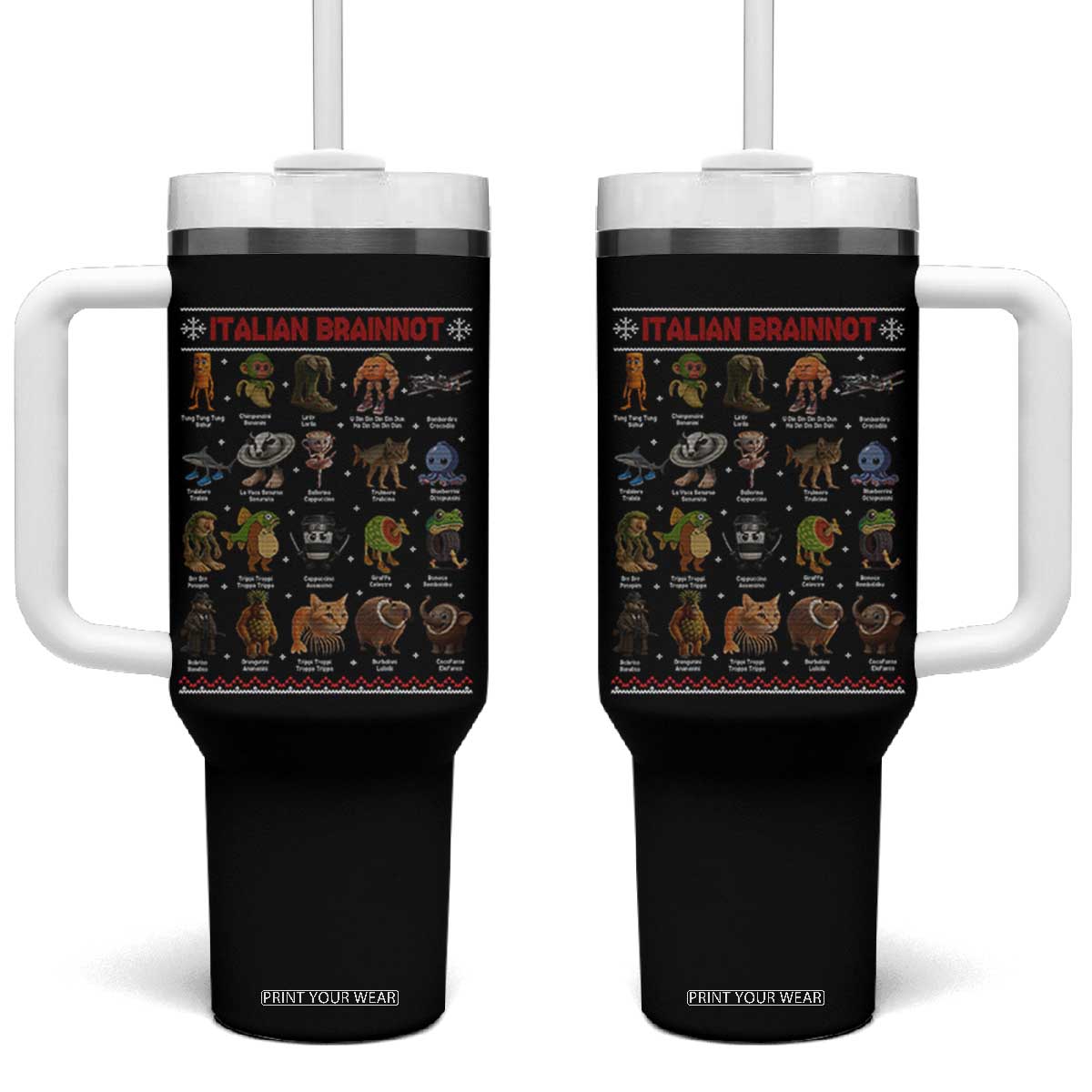 Italian Brainrot Christmas Tumbler With Handle Funny Brain Rot Gen-Z Meme TS14 One Size: 40 oz Black Print Your Wear