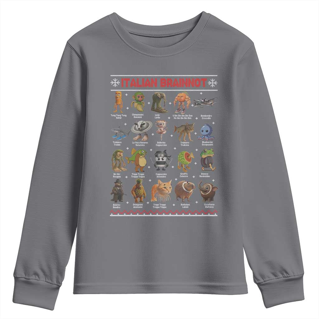 Italian Brainrot Christmas Youth Sweatshirt Funny Brain Rot Gen-Z Meme TS14 Charcoal Print Your Wear
