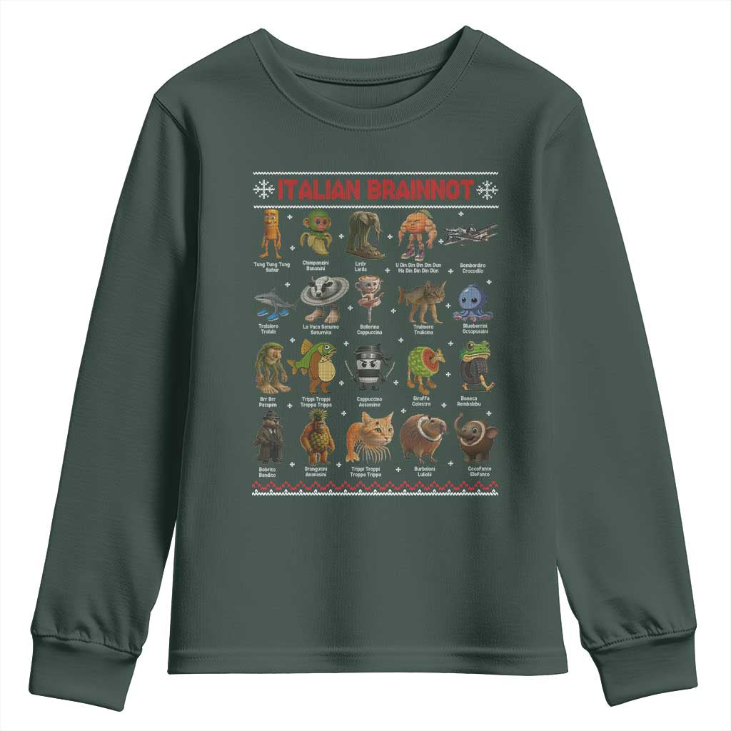 Italian Brainrot Christmas Youth Sweatshirt Funny Brain Rot Gen-Z Meme TS14 Dark Forest Green Print Your Wear