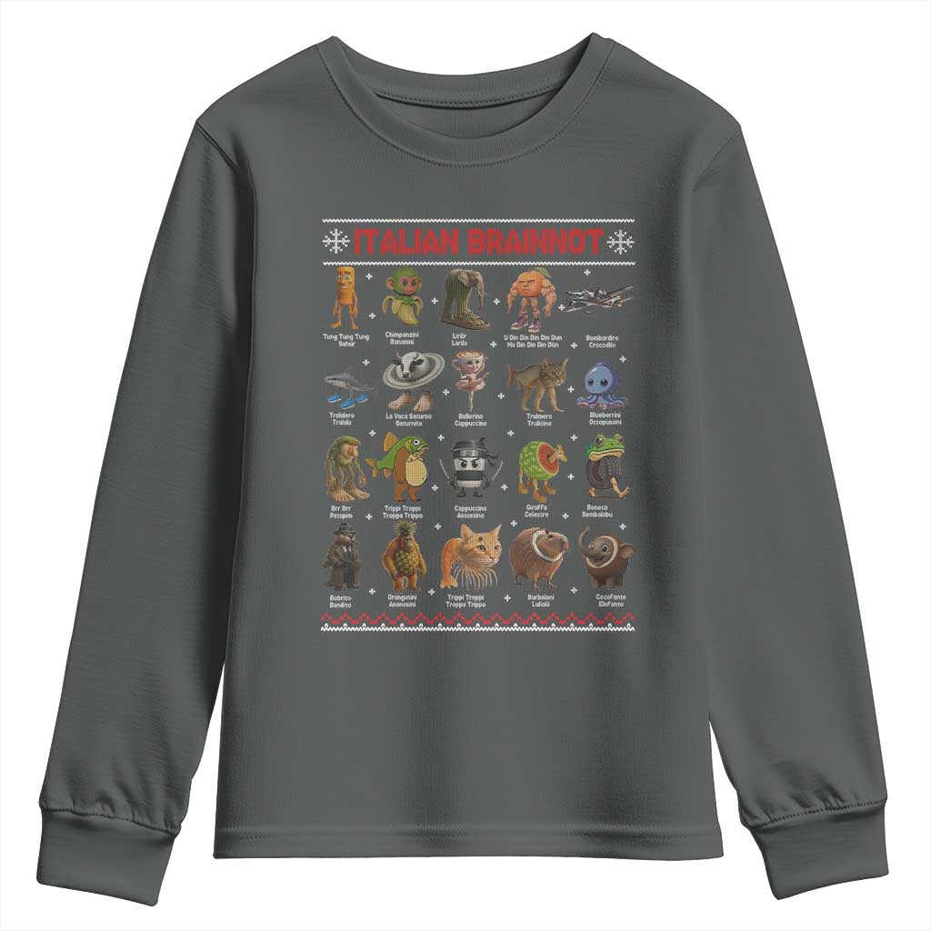 Italian Brainrot Christmas Youth Sweatshirt Funny Brain Rot Gen-Z Meme TS14 Dark Heather Print Your Wear