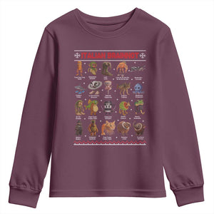Italian Brainrot Christmas Youth Sweatshirt Funny Brain Rot Gen-Z Meme TS14 Maroon Print Your Wear