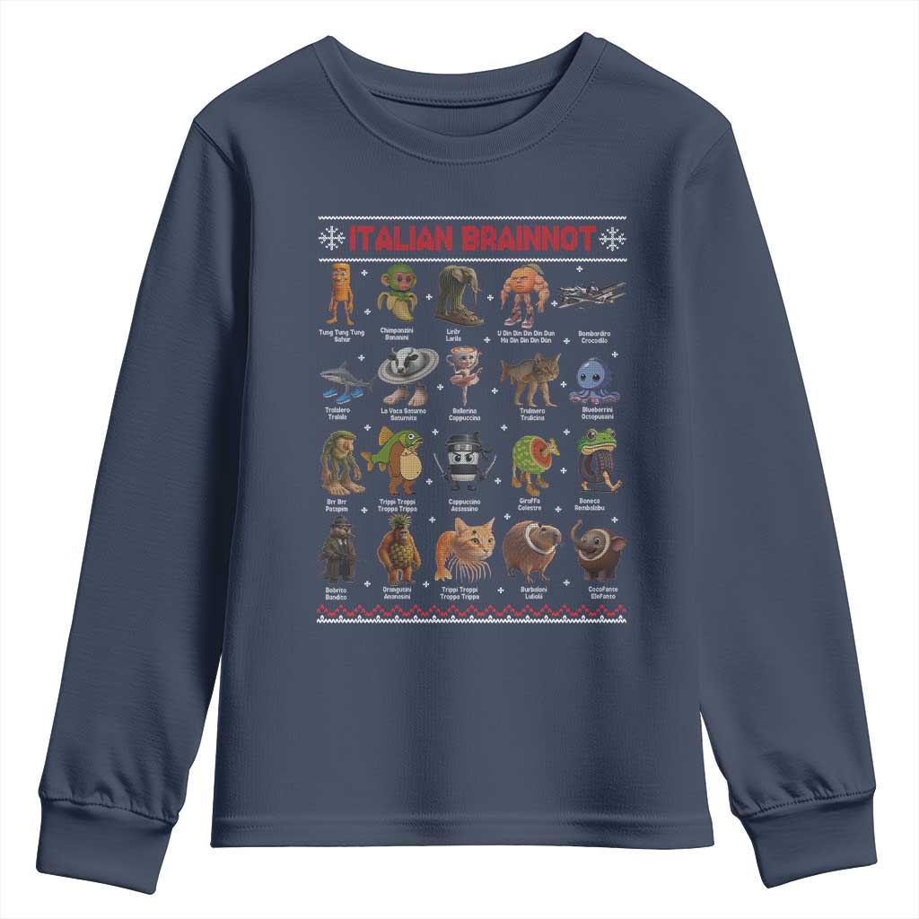 Italian Brainrot Christmas Youth Sweatshirt Funny Brain Rot Gen-Z Meme TS14 Navy Print Your Wear