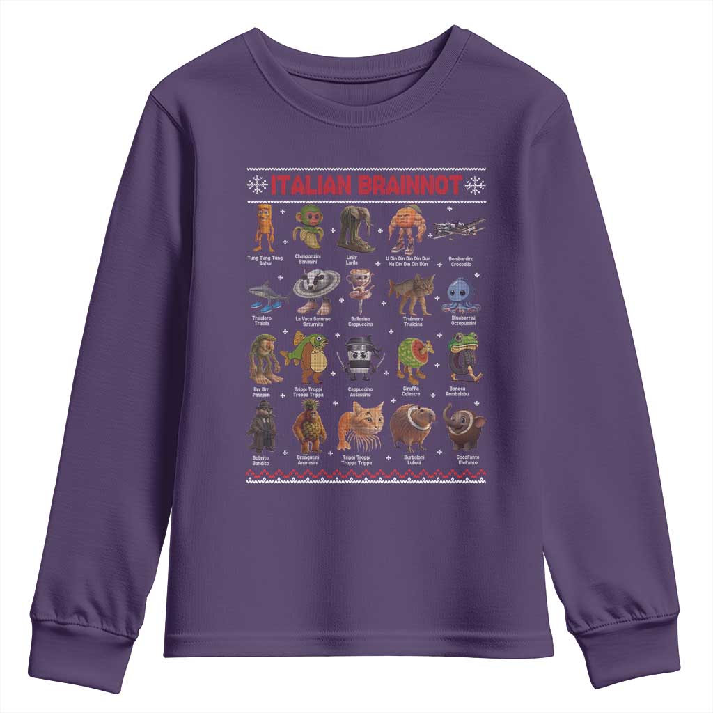 Italian Brainrot Christmas Youth Sweatshirt Funny Brain Rot Gen-Z Meme TS14 Purple Print Your Wear