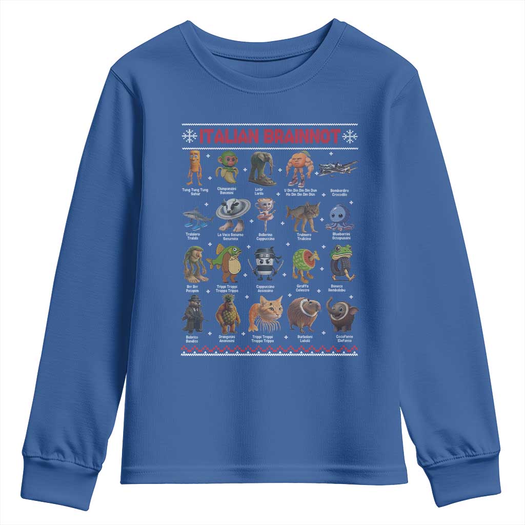 Italian Brainrot Christmas Youth Sweatshirt Funny Brain Rot Gen-Z Meme TS14 Royal Blue Print Your Wear