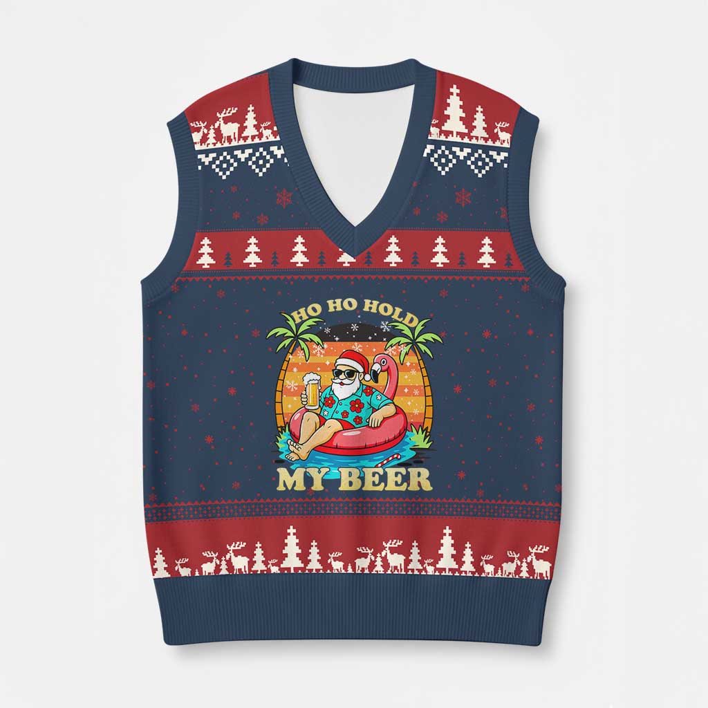 Santa Beer Xmas V-Neck Knit Sweater Vest Ho Ho Ho My Beer TS14 Navy Red Print Your Wear