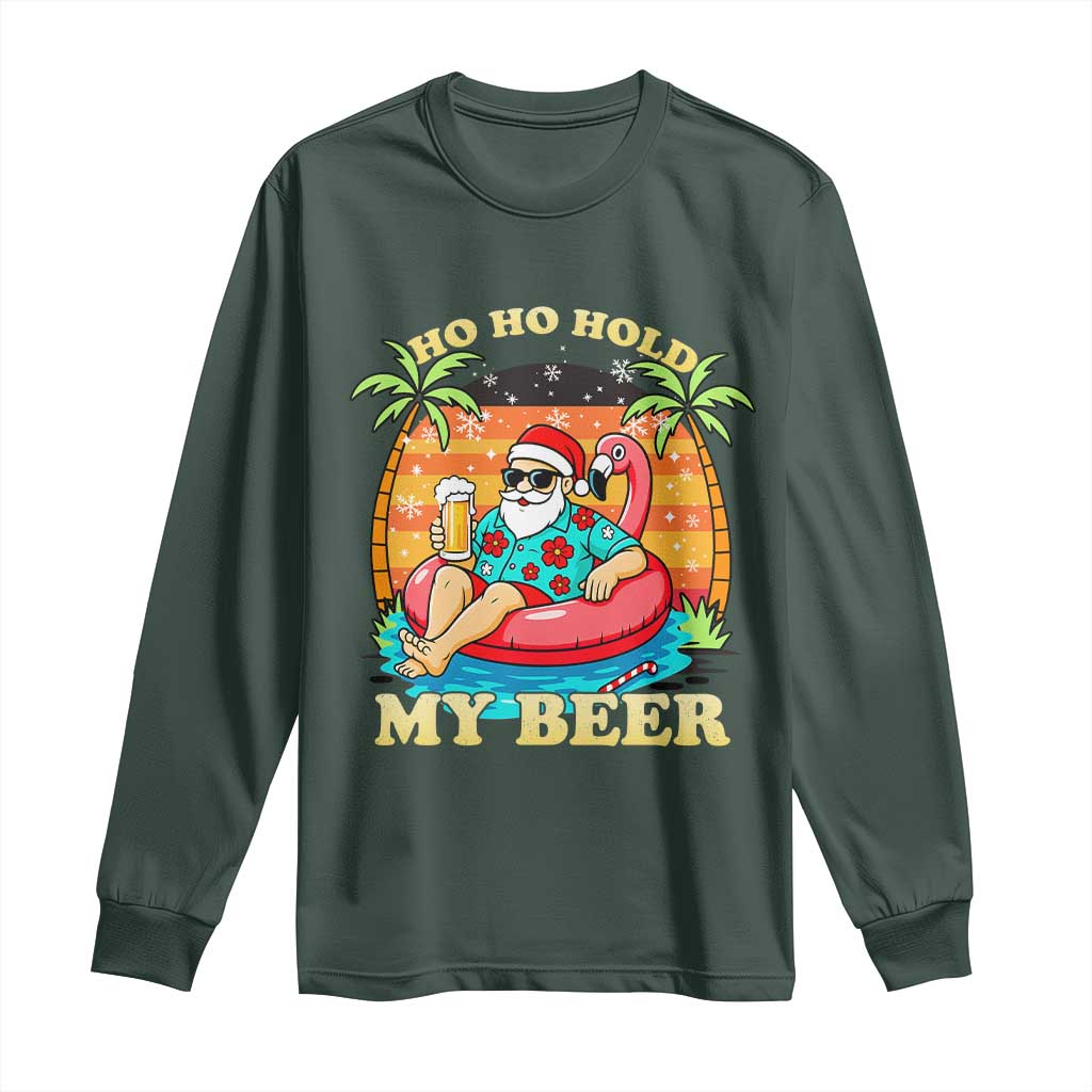 Santa Beer Christmas Long Sleeve Shirt Ho Ho Ho My Beer TS14 Dark Forest Green Print Your Wear
