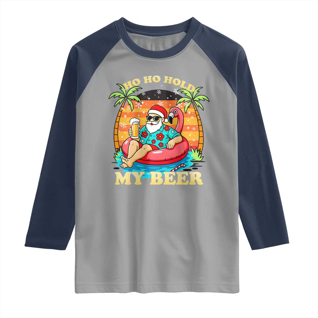 Santa Beer Christmas Raglan Shirt Ho Ho Ho My Beer TS14 Sport Gray Navy Print Your Wear