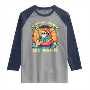 Santa Beer Christmas Raglan Shirt Ho Ho Ho My Beer TS14 Sport Gray Navy Print Your Wear