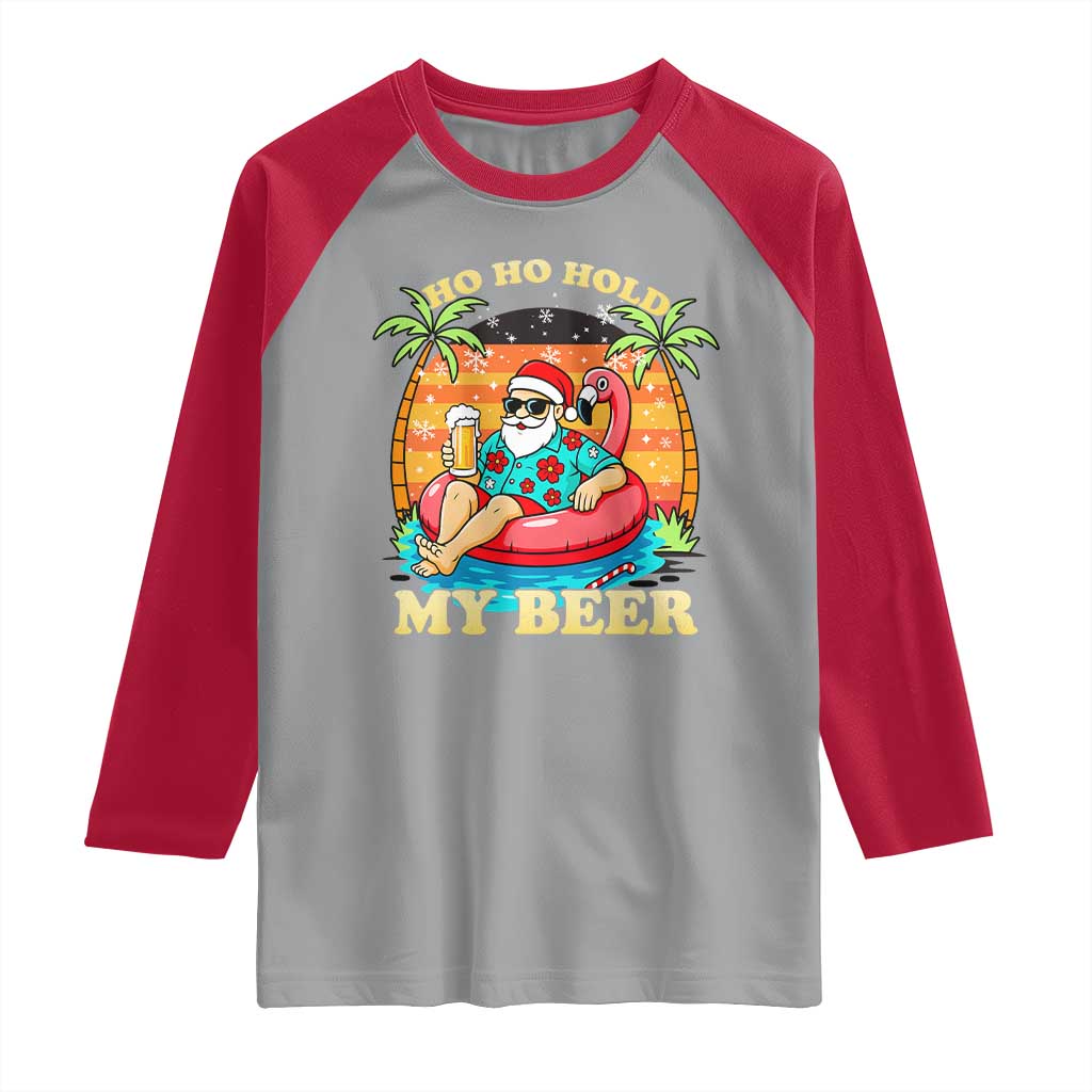 Santa Beer Christmas Raglan Shirt Ho Ho Ho My Beer TS14 Sport Gray Red Print Your Wear