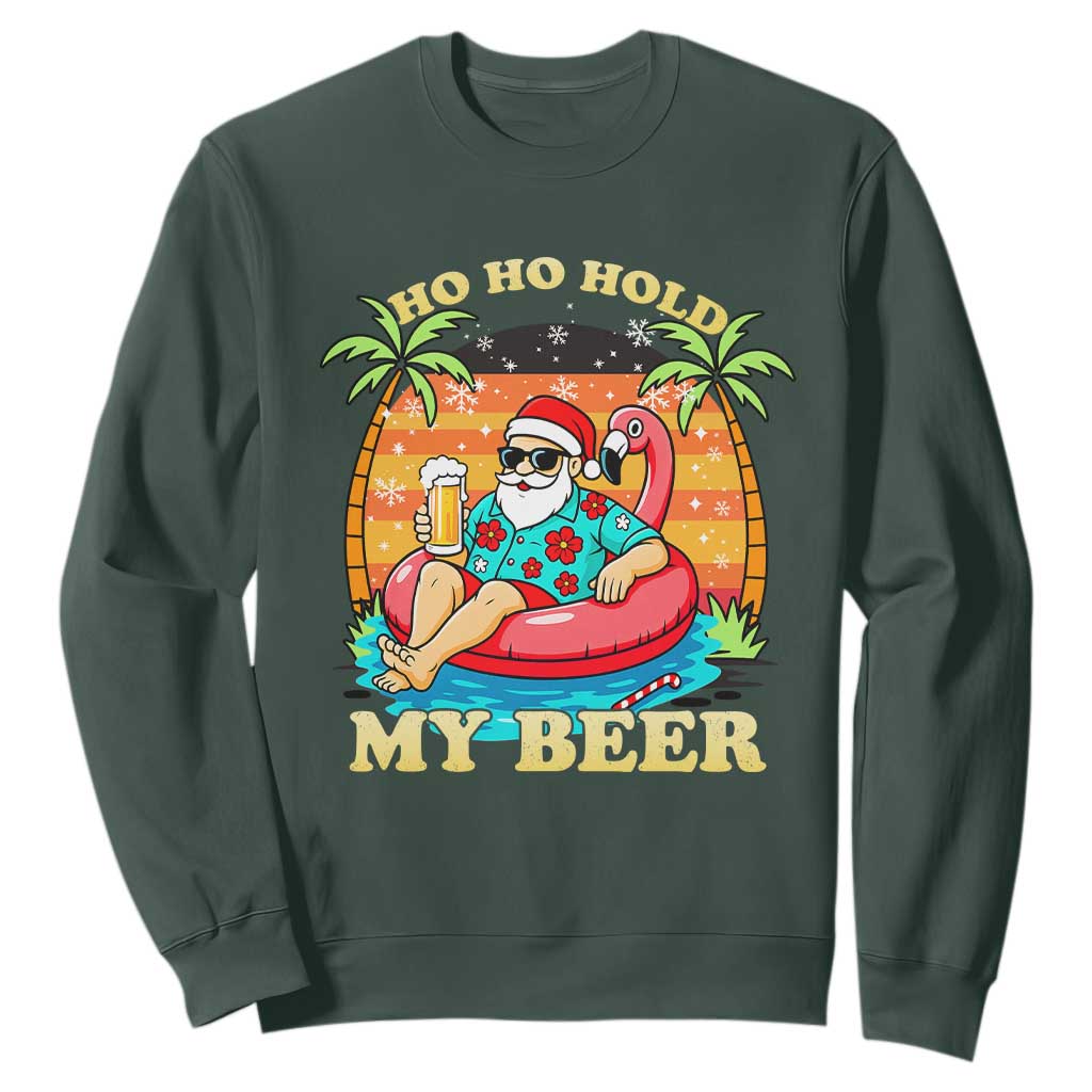 Santa Beer Christmas Sweatshirt Ho Ho Ho My Beer TS14 Dark Forest Green Print Your Wear