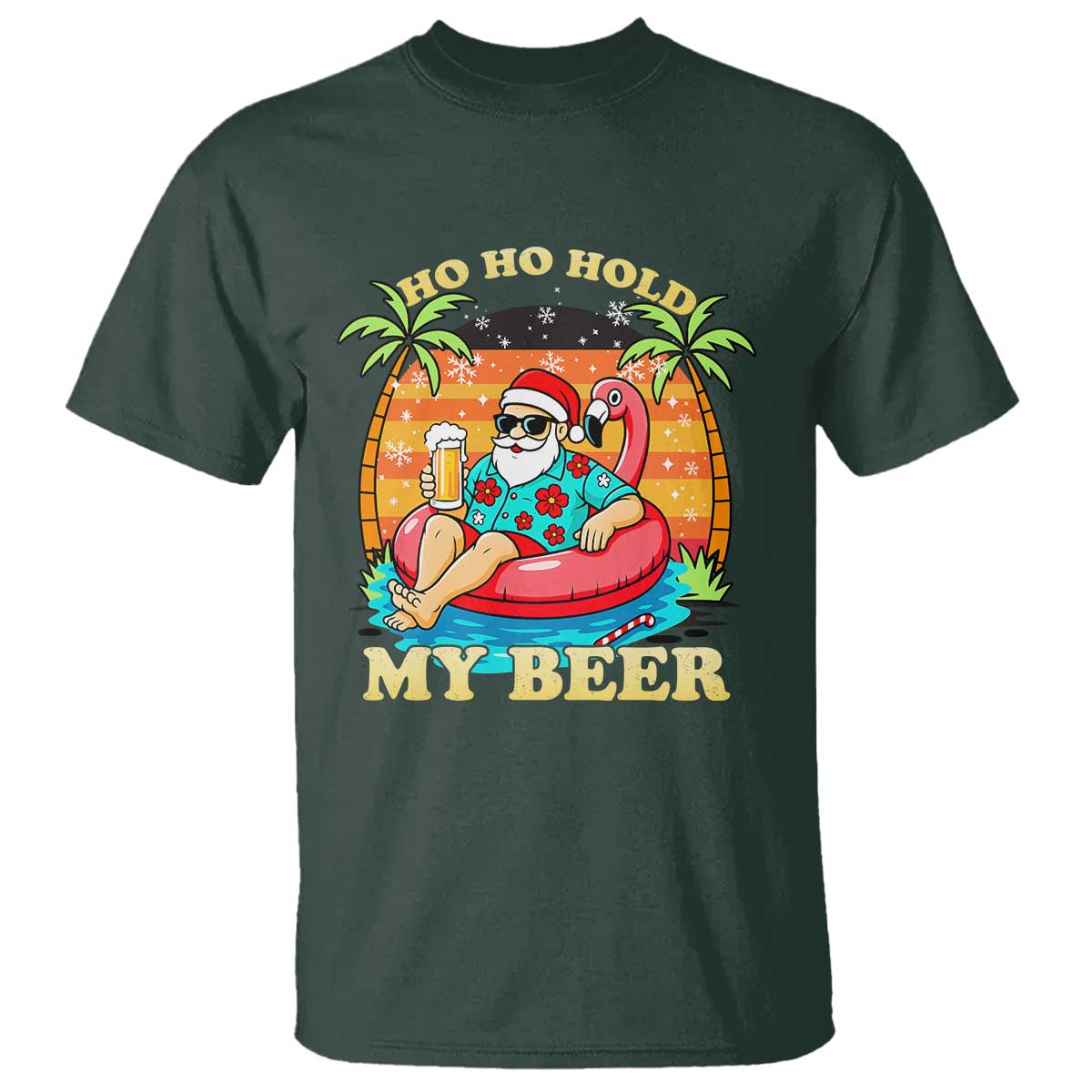Santa Beer Christmas T Shirt Ho Ho Ho My Beer TS14 Dark Forest Green Print Your Wear