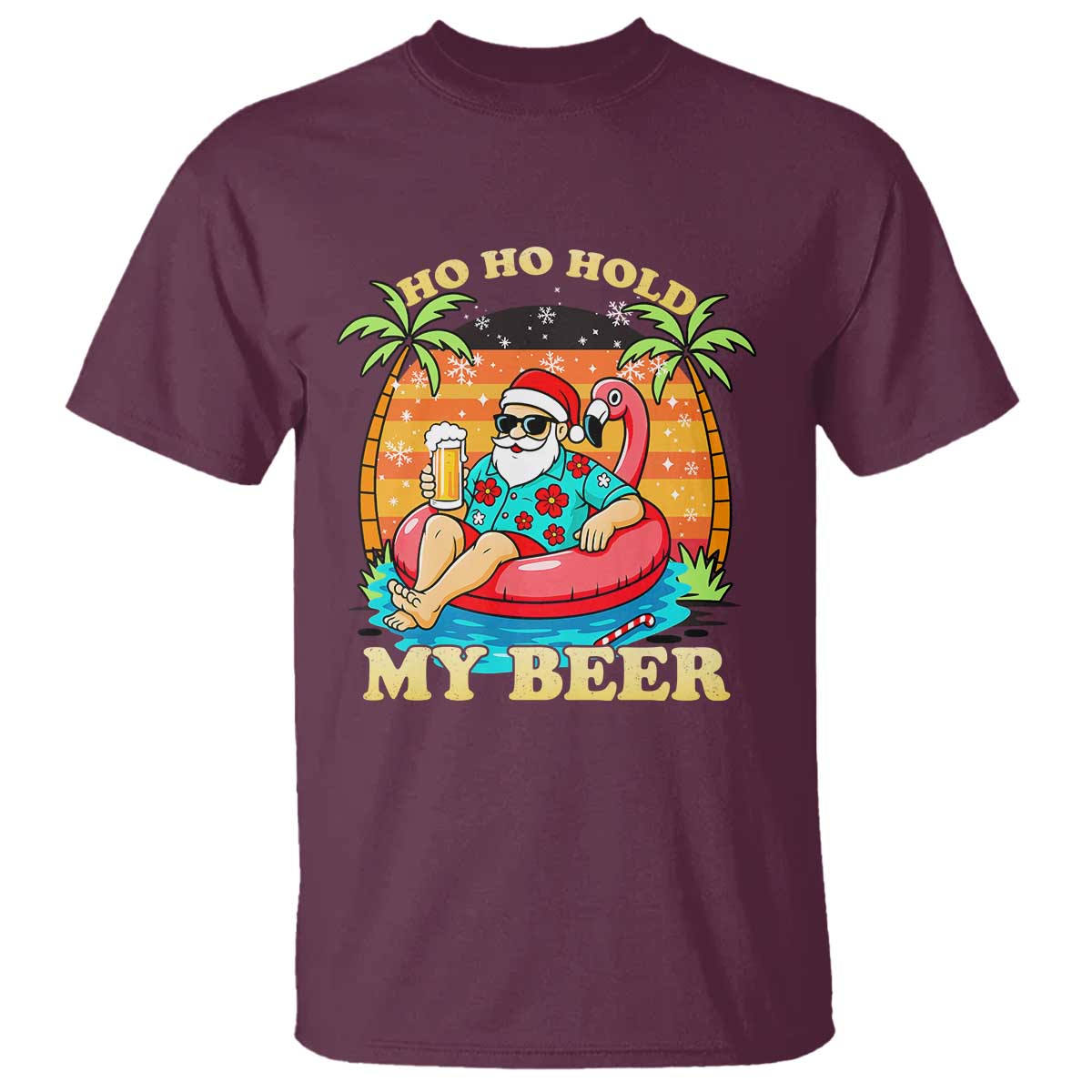 Santa Beer Christmas T Shirt Ho Ho Ho My Beer TS14 Maroon Print Your Wear