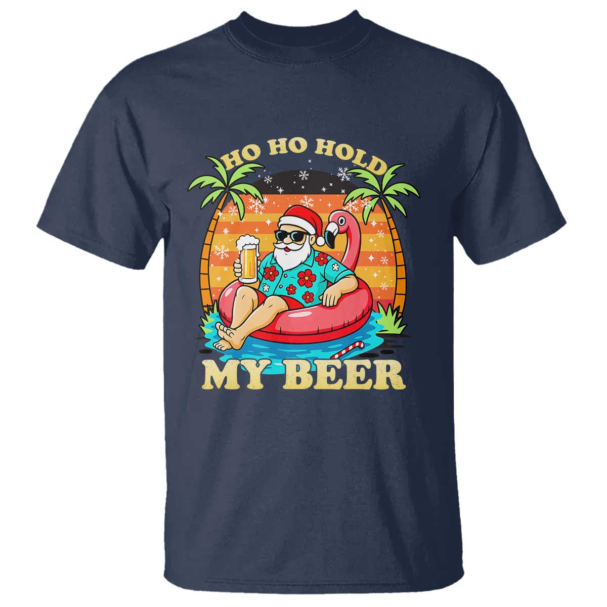 Santa Beer Christmas T Shirt Ho Ho Ho My Beer TS14 Navy Print Your Wear