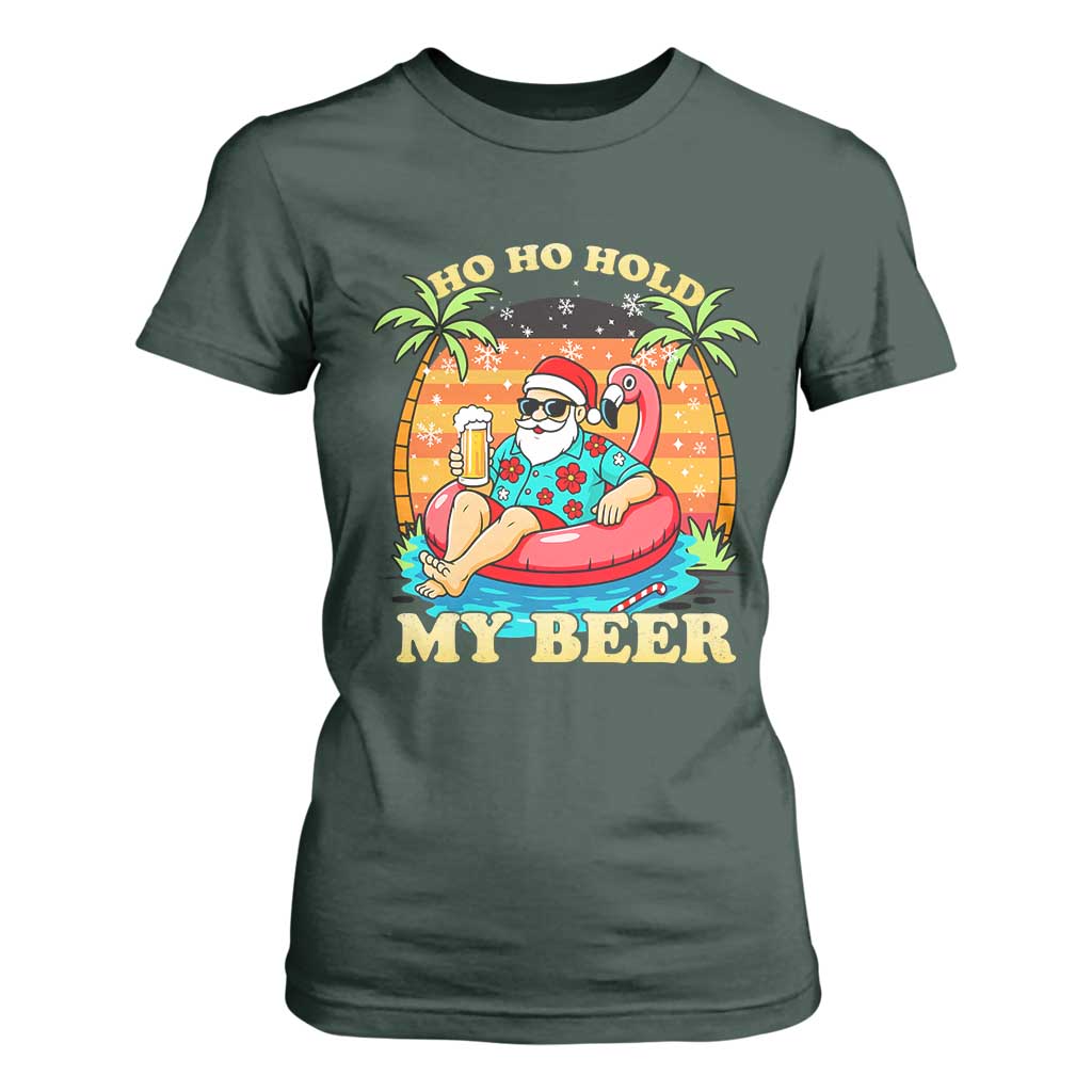 Santa Beer Christmas T Shirt For Women Ho Ho Ho My Beer TS14 Dark Forest Green Print Your Wear