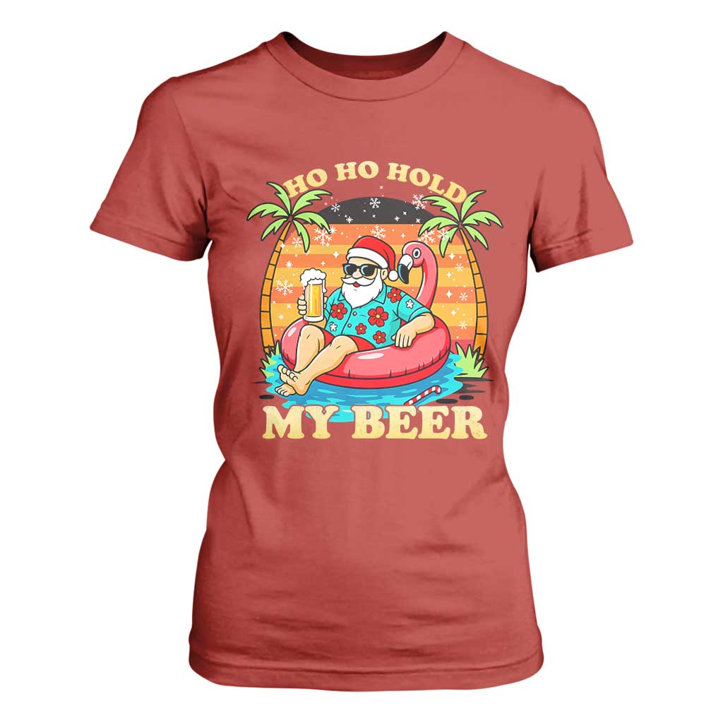 Santa Beer Christmas T Shirt For Women Ho Ho Ho My Beer TS14 Red Print Your Wear