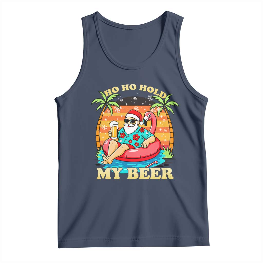 Santa Beer Christmas Tank Top Ho Ho Ho My Beer TS14 Navy Print Your Wear