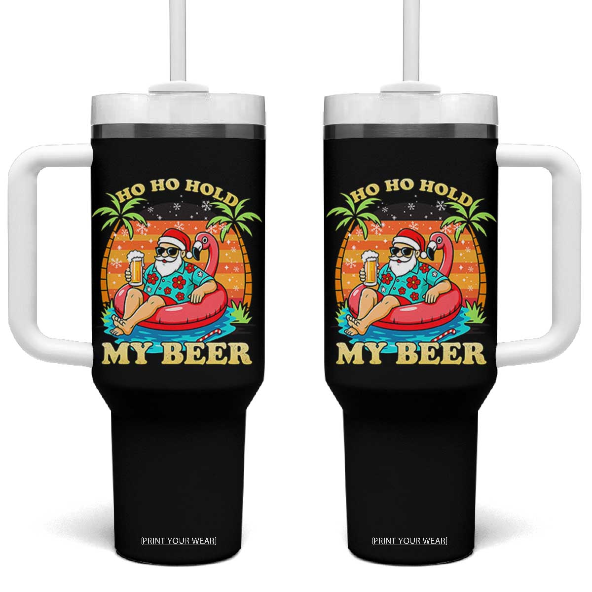 Santa Beer Christmas Tumbler With Handle Ho Ho Ho My Beer TS14 One Size: 40 oz Black Print Your Wear