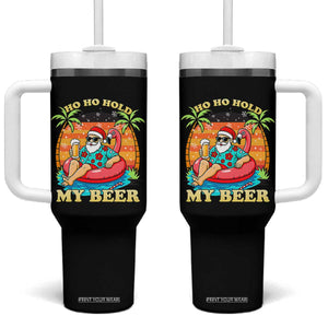 Santa Beer Christmas Tumbler With Handle Ho Ho Ho My Beer TS14 One Size: 40 oz Black Print Your Wear