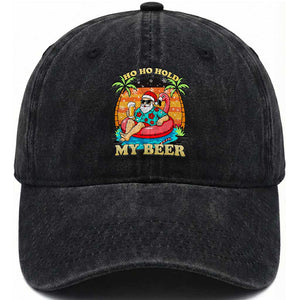 Santa Beer Christmas Washed Cotton Baseball Cap Ho Ho Ho My Beer TS14 Washed Cap Universal Fit Black Print Your Wear