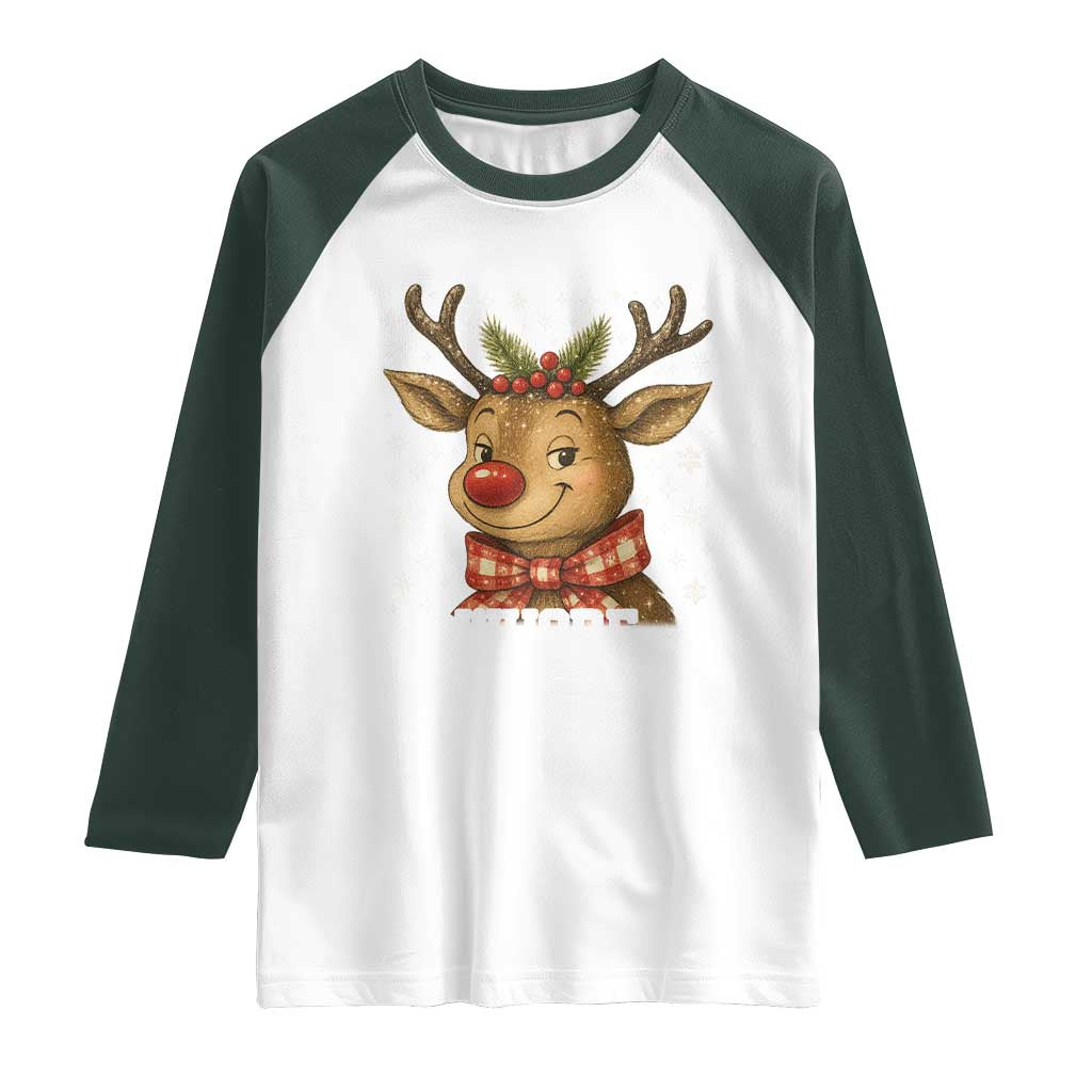 Reindeer Christmas Meme Raglan Shirt Nothing For You Whore TS14 White Dark Forest Green Print Your Wear
