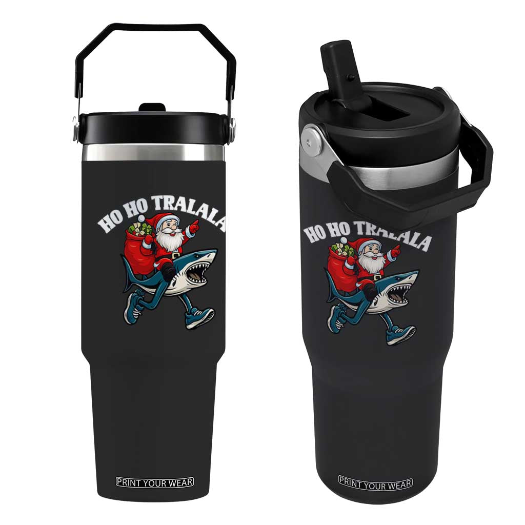 Tralalero Tralala Christmas Meme Flip Straw Tumbler Santa Xmas Ho Ho Ho TS14 One Size: 30 oz Black Print Your Wear