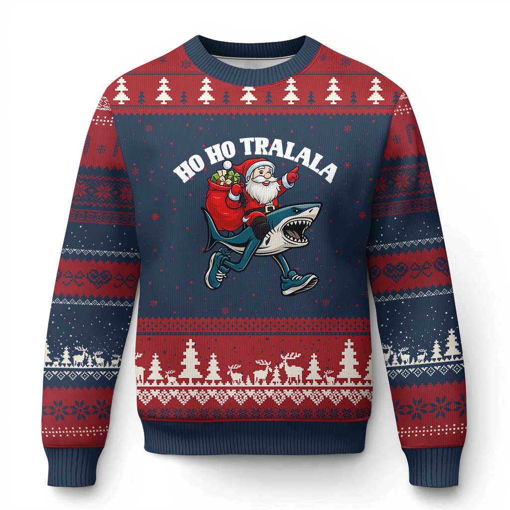 Tralalero Tralala Xmas Meme Ugly Christmas Sweater Santa Xmas Ho Ho Ho TS14 Navy Red Print Your Wear