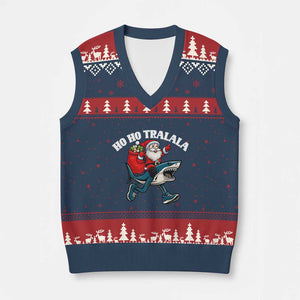 Tralalero Tralala Xmas Meme V-Neck Knit Sweater Vest Santa Xmas Ho Ho Ho TS14 Navy Red Print Your Wear