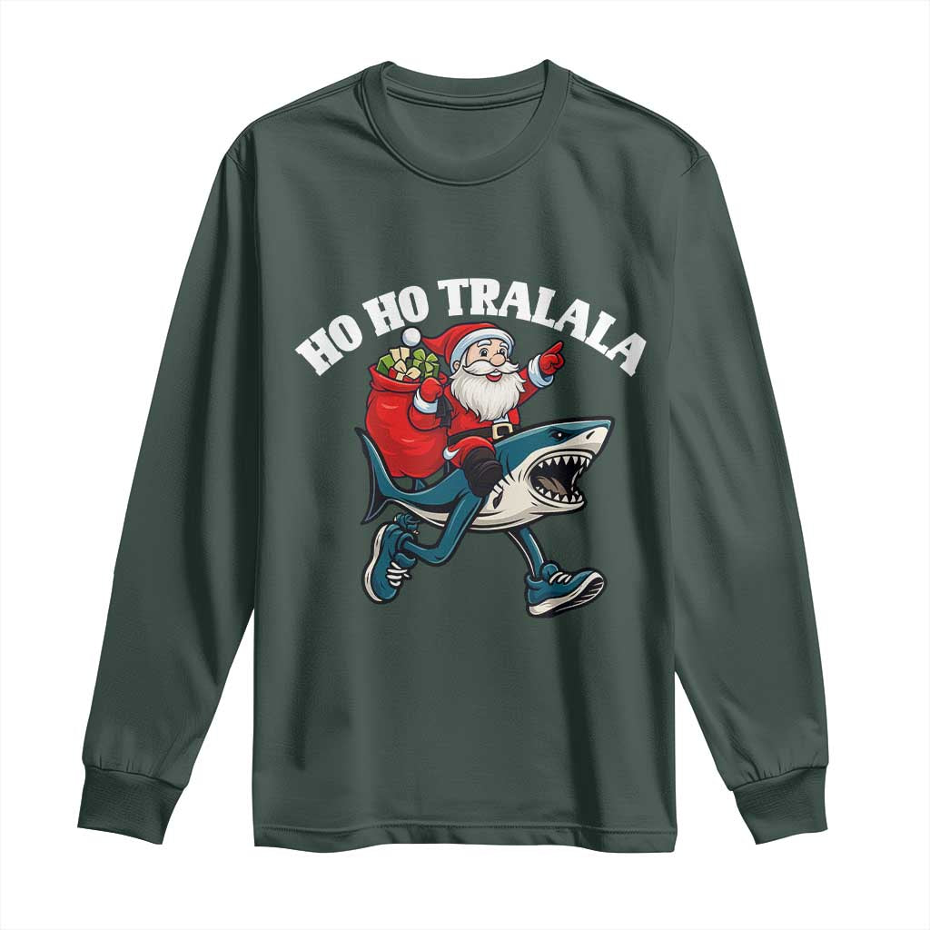 Tralalero Tralala Christmas Meme Long Sleeve Shirt Santa Xmas Ho Ho Ho TS14 Dark Forest Green Print Your Wear
