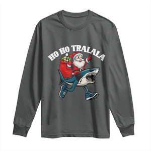 Tralalero Tralala Christmas Meme Long Sleeve Shirt Santa Xmas Ho Ho Ho TS14 Dark Heather Print Your Wear
