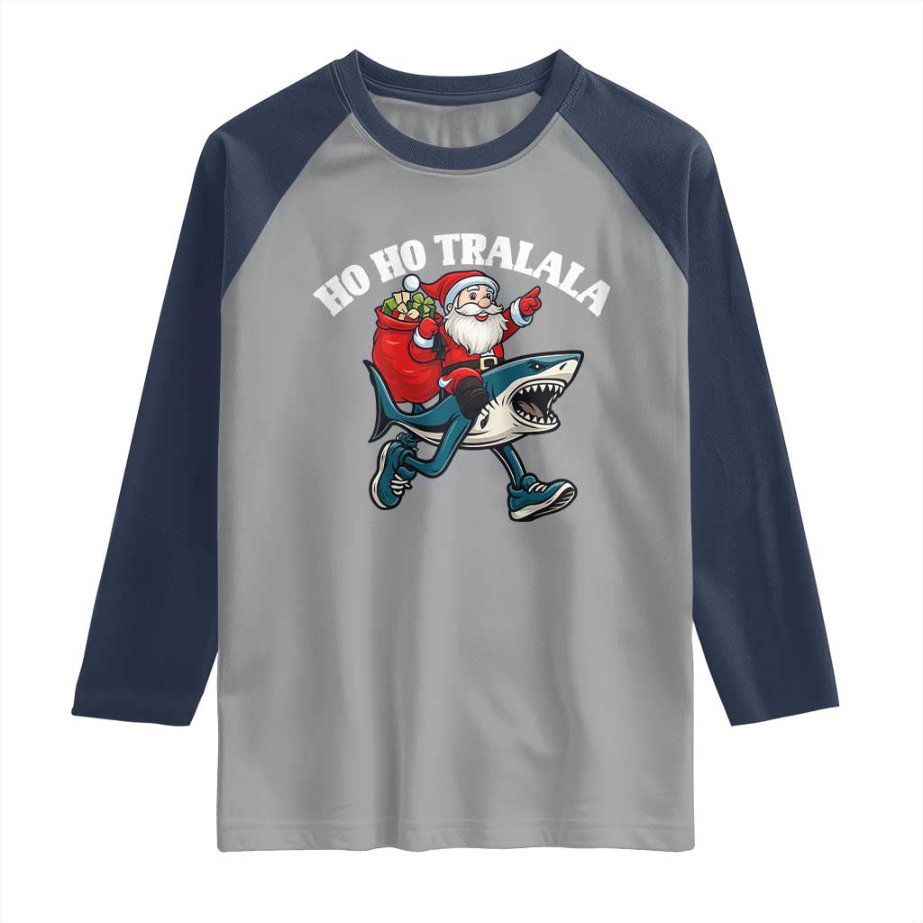 Tralalero Tralala Christmas Meme Raglan Shirt Santa Xmas Ho Ho Ho TS14 Sport Gray Navy Print Your Wear