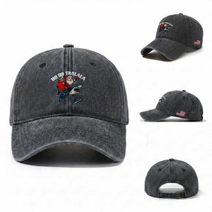 Tralalero Tralala Christmas Meme Washed Cotton Baseball Cap Santa Xmas Ho Ho Ho TS14 Washed Cap Universal Fit Dark Gray Print Your Wear