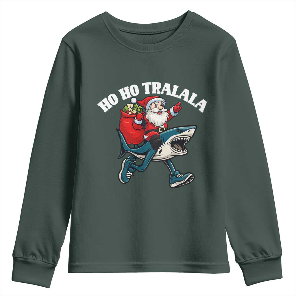 Tralalero Tralala Christmas Meme Youth Sweatshirt Santa Xmas Ho Ho Ho TS14 Dark Forest Green Print Your Wear