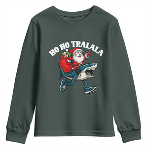 Tralalero Tralala Christmas Meme Youth Sweatshirt Santa Xmas Ho Ho Ho TS14 Dark Forest Green Print Your Wear