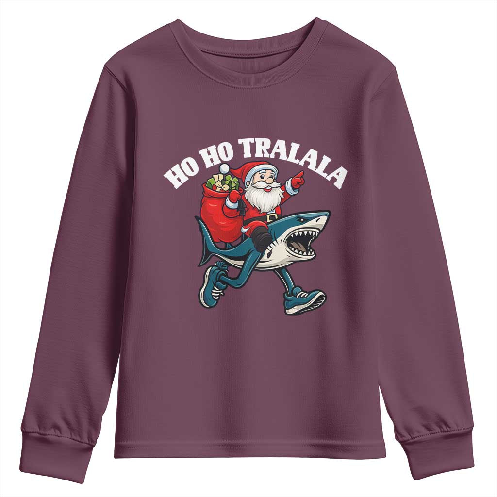 Tralalero Tralala Christmas Meme Youth Sweatshirt Santa Xmas Ho Ho Ho TS14 Maroon Print Your Wear