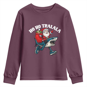 Tralalero Tralala Christmas Meme Youth Sweatshirt Santa Xmas Ho Ho Ho TS14 Maroon Print Your Wear