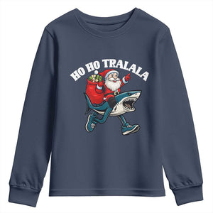 Tralalero Tralala Christmas Meme Youth Sweatshirt Santa Xmas Ho Ho Ho TS14 Navy Print Your Wear