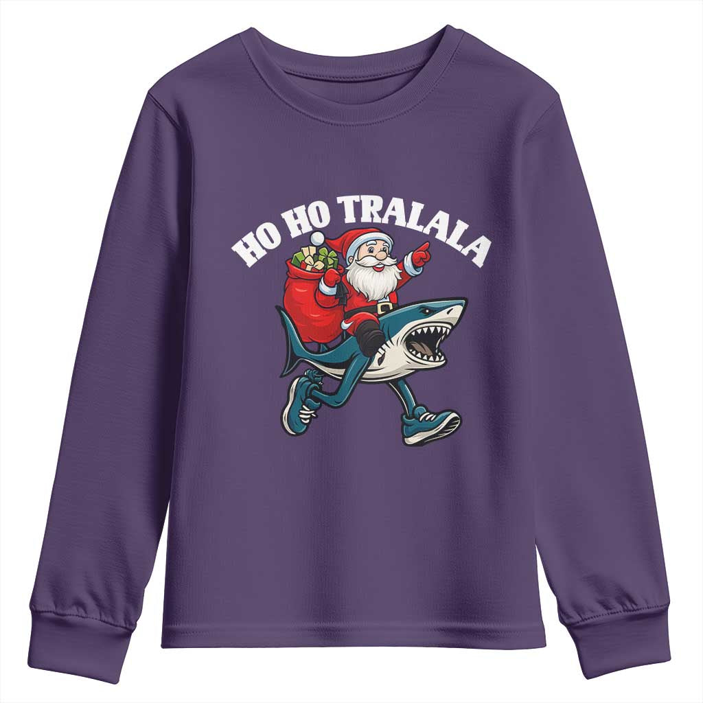 Tralalero Tralala Christmas Meme Youth Sweatshirt Santa Xmas Ho Ho Ho TS14 Purple Print Your Wear