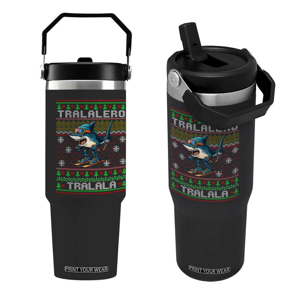 Tralalero Tralala Christmas Meme Flip Straw Tumbler Snowboard Ugly Xmas TS14 One Size: 30 oz Black Print Your Wear